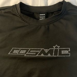 Letter Graphic Rhinestone Crop Tee